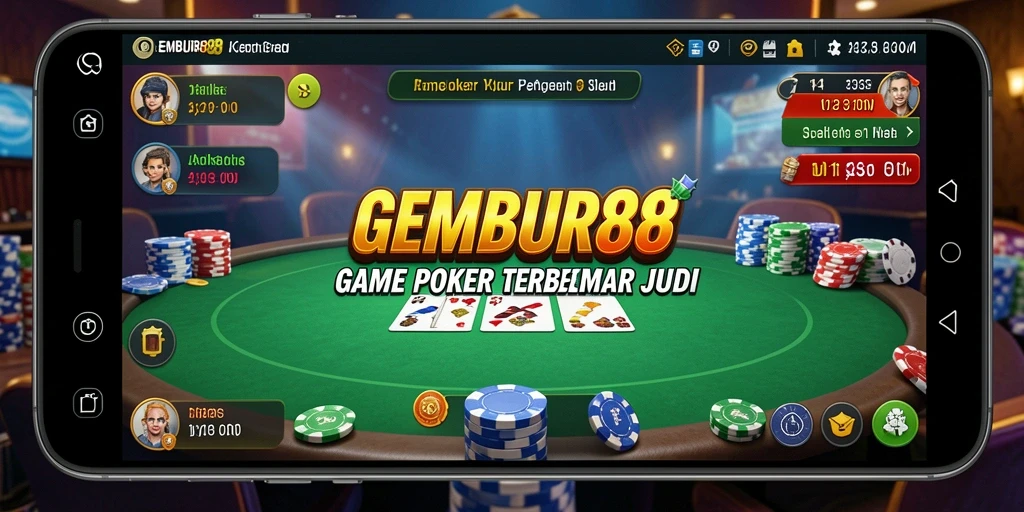 Tangkapan layar utama GEMBUR88 menunjukkan momen seru di meja Poker.
