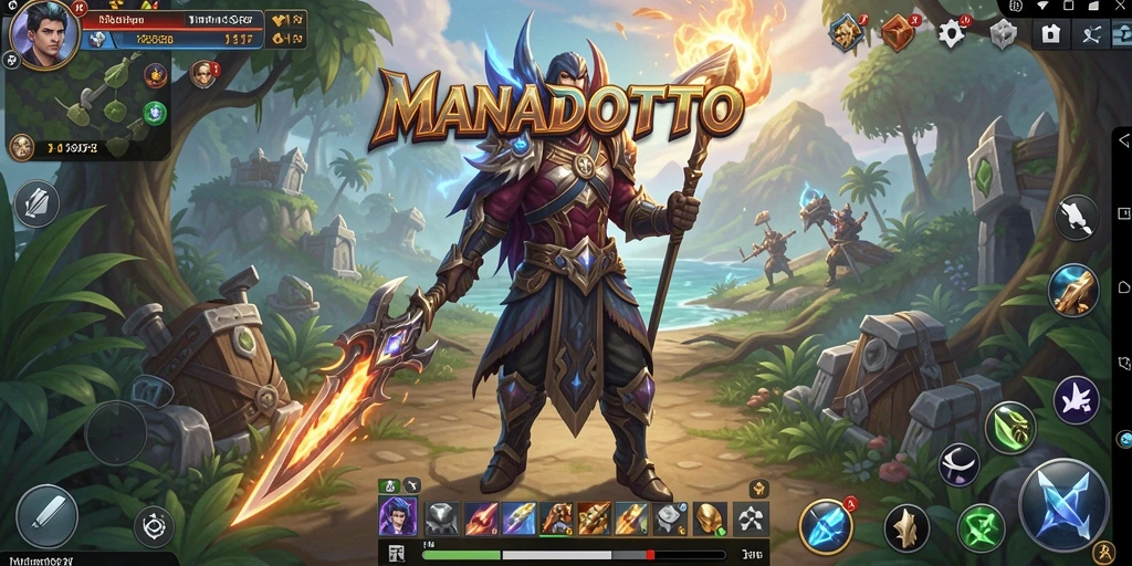 Screenshot utama MANADOTOTO menampilkan aksi seru dalam pertempuran MMORPG.