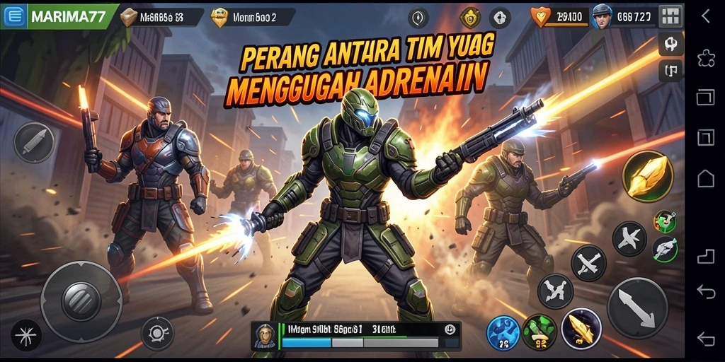 Screenshot utama MARIMA77 menampilkan aksi intens dalam gameplay FPS.