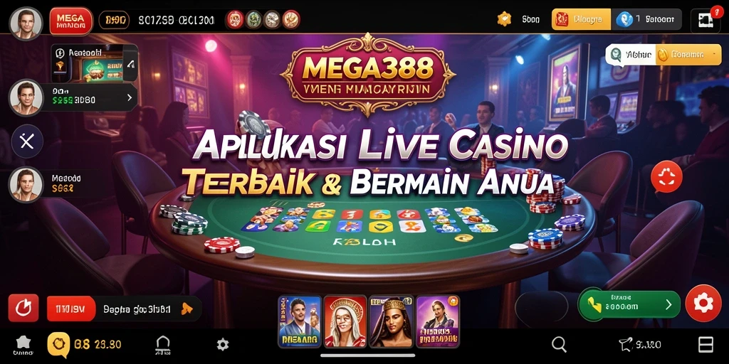 Screenshot gameplay MEGA388 dengan dealer dan pemain yang interaktif.